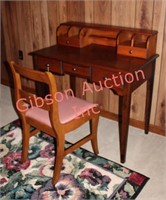Solid Wood Desk With Wood Storage Shelf & Chair