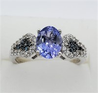 Sterling Silver Tanzanite & White Sapphire Ring