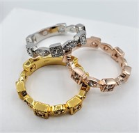 Set of 3 Sterling Silver Plated CZ Rings