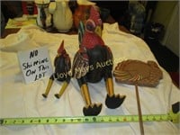 Rooster Wood Shelf Sitters & Wood Turkey Sign
