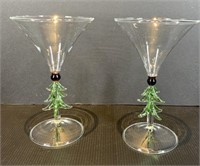 Hand-Blown Martini Holiday Glasses 8"