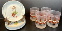 Melamine Plates, Glass Holiday Glasses, 12 Pc's