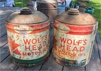 2- Wolfs Head Motor Oil 5 Gal Cans