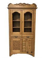 Antique carved oak wood hutch china cabinet
