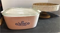 Large Corning ware dish w/ Lid & Cake