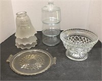 Glass Candy dishes, glass lamp shades, cheese