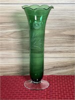 Vintage bohemian emerald etched crystal vase