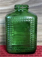 Vintage green glass Art Deco bottle 5 1/2" tall