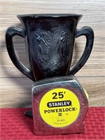 1930s Black Amethyst Glass Trophy Vase w/ Nymphs