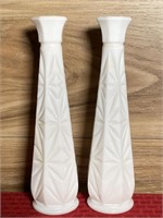 9" tall white flower vases