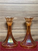 Carnival glass candle sticks 6.5" tall