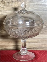 Etched glass candy dish - 12" tall - 8” wide