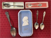 Souvenir spoons/Wedgewood souvenir dish