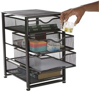 4-Tiered Cabinet, Rolling Mesh, Metal, Drawers