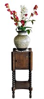 Antique Walnut Cabinet Table & Stoneware Vase