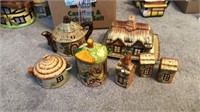 Assorted cottage ware pieces. Most are marked