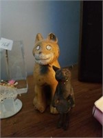 Old paper mache dog and smaller iron dog 5 in