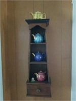 Wood tea pitcher rack. Wall hanging. 26x9x6.