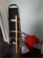 Step stool/ladder, and bags. Yardstick.