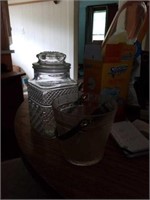 Clear glass container and ice bucket. 9 in
