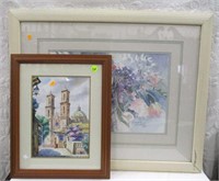 water color of Mexican street scene & floral piece