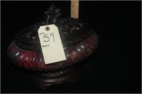 LARGE COVERED GLASS DECORATIVE DISH