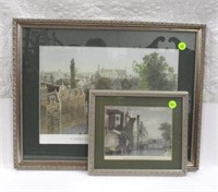 2 framed engravings, queens college, 9 x 7 &