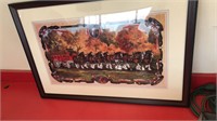 Framed Anheuser Busch Clydesdale team and wagon