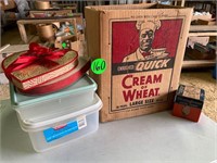 Cream of Wheat Box, Auto Lamp Box, and Plasticware