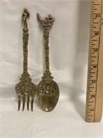Decorative brass fork and spoon from Italy
