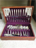 Large Set of Silver Plated Flatware in Case