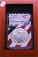 2018 NGC MS70 SILVER EAGLE W DISPLAY BOX