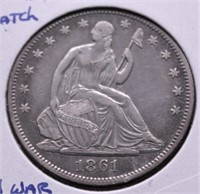 1861 O SEATED HALF DOLLAR AU