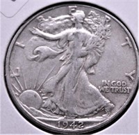 1942 D WALKING HALF DOLLAR XF