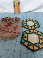 INDIAN PURSE AND BEADED COASTERS