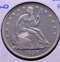 1857 O SEATED HALF DOLLAR NET XF