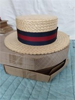 OLD STRAW MENS HAT WITH BOX  7 3/8