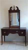 Vintage Solid Wood Vanity Table w/ Mirror -J