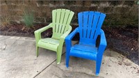 2 Plastic Adirondack Chairs. Green and Blue