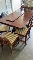Vintage Dining Table with 6 chairs and one leaf.