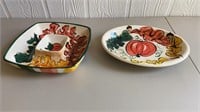 Two Vicki Carroll Hand-painted Ceramic Serving