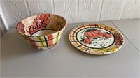 Vicki Carroll Large Hand-painted Ceramic Bowl and