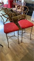 Set of Two Metal and Red Dragonfly Bar Stools
