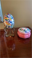 Gail Pittman Pottery Ring Box and Egg with Stand.