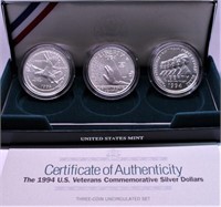 PROOF US VETERANS SILVER DOLLAR SET W BOX PAPERS