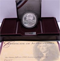 PROOF THOMAS JEFFERSON SILVER DOLLAR W BOX PAPERS