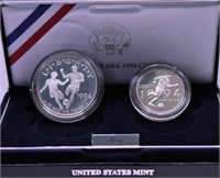 PROOF WORLD CUP SILVER DOLLAR & HALF W BOX PAPERS