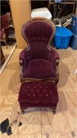 Vintage Victorian Maroon Chair with Ottoman