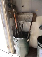 Misc Yard Tools in Garbage Can