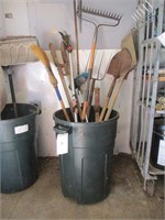 Misc Yard Tools in Garbage Can